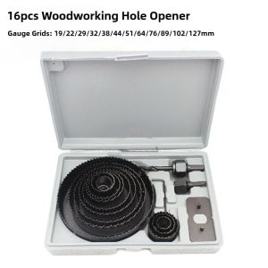 16pcs Hole Saw Set 19-127mm for Drywall Wood PVC Density Board Metal Cup Drill Woodworking Tools​
