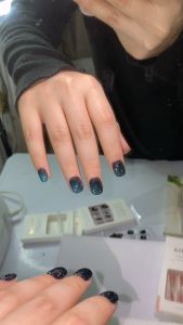 Bộ móng tay giả trơn - B550 Mắt Mèo Ngắn Xanh Đen sang trọng dễ thương - Kèm keo Silicon dán móng CÓ ẢNH SP THẬT