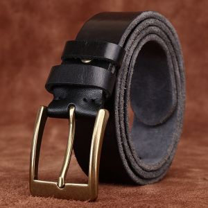 3.8CM Leather Belt For Men High Quality Copper Buckle Jeans Cowskin Casual Belts Cowboy Waistband Male Fashion Designer