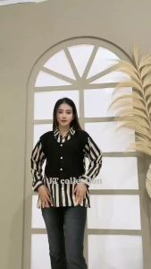 Kemeja Salur Kombinasi Rompi Hitam Pololinen Terbaru