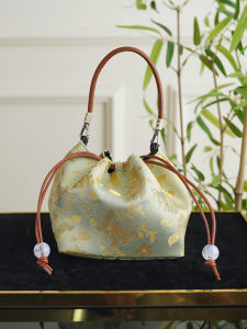 New Chinese Style National Trend Silk Rope Drawstring Bag Goldfish Water Algae Pattern Non-Erlang Sutra True Silk Handbag