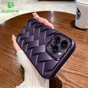 FLOVEME 3D Braided Pattern Solid Color Matte Phone Case For iPhone 15 14 13 12 11 Pro Max 15 14 Plus With Plating Camera Protection All-inclusive TPU Anti-fall Shockproof Back Cover For iphone X XR XS Max