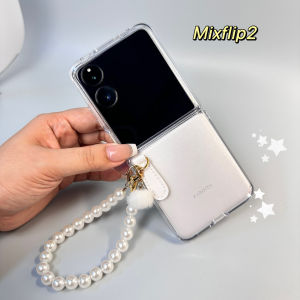 Transparent Foldable Xiaomi Mixflip Phone Case with Wristband Anti-fall Protection Acrylic Creative Minimalist Design