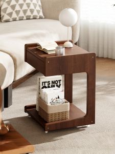 ZHUSHANXIA | Retro Style Mobile Solid Wood Side Table