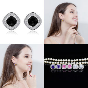 SEQUITO Simple Style Women Square Stud Earrings Silver Plating Paved Rectangle Purple Pink White CZ Zirconia Stone Fashion Ear Jewelry for Daily Wear SE709