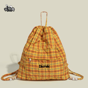 Large Capacity Drawstring Backpack Original Design Checkered Womens Casual Travel Bag Lightweight Commuter Backpack
