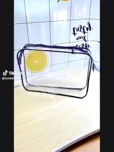 Clear PVC Travel Toiletry Bag / Waterproof Vinyl Organizer Clear Makeup Bags with Zipper Handle Straps / Cosmetic Bag