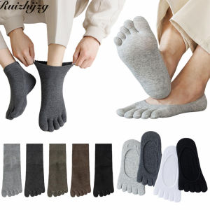 Ruizhijzg Ready Stock Mens Cotton Five Toe Socks Summer Boys Invisible No Show Non-Slip Boat Socks Breathable And Sweat Absorbing Five Fingers Short Socks Fashion Solid Color