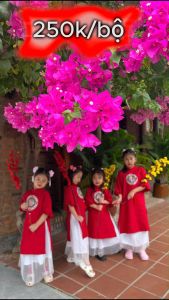 Áo dài đỏ ngày tết cho bé phối phụ kiện- B01 KHANH LINH STYLE