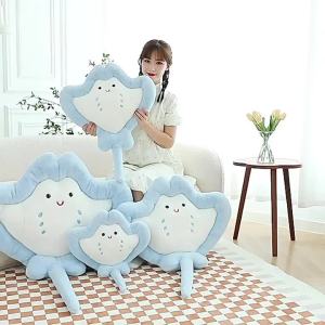 Cute Manta Ray Pillow Submarine Creature Doll 60cm-110cm Plush Toy Seat Back Lunch Break Bed Cushion for Leaning on Girls Birthday Gifts Holiday Gift