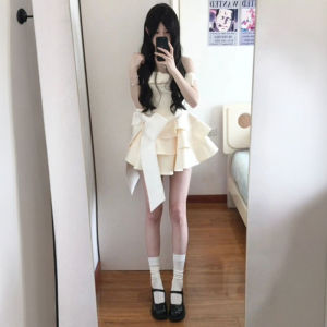 Elegant French Style Butterfly Knot One Shoulder Cake Skirt Dress Gentle Atmosphere Summer 2026 Unique Beautiful Dress