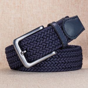Large Size Belt Mens Buckle Elastic Woven Waist Belt Color Block Sports Pants Belt No Punching Required Long Tapered Design