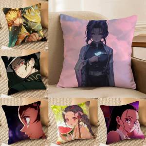 Bandai | Demon Slayer Rengoku Kyojuro Anime Plush Pillow Cover Soft Short Plush Cushion Cover For Sofa Bedroom Home Decor Gift Decoration