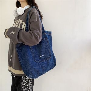 Japanese Style Denim Shoulder Bag Canvas Bag for Men and Women Shopping Bag Mother Bag School Bag Commuter Bag Handbag Tuition Bag