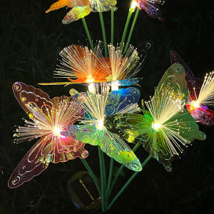 1PC Solar powered 6 head butterfly fiber optic iridescent lawn light outdoor courtyard garden landscape decoration light