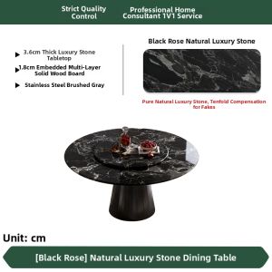 DELIANSHANGPIN | Natural Luxury Black Rose Round Rotatable Dining Table