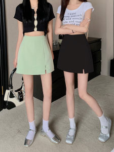 Raspberry Color Skirt Womens Summer Split High Waist Large Size Belly Covered Pantskirt Texture Fancy Suit a Word Skirt