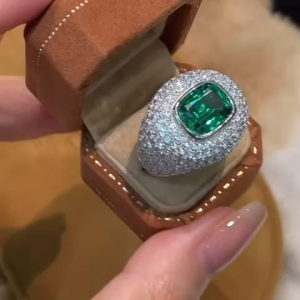 [ 3.2 ct Lab Grown Emerald 18K/S ]- ( Zamrud Kolombia)FL-IF-VVS1-Color D PREMIUM alami Batu Berlian Diamond Permata Sertifikat Certificate GIA-IGI-NGIC-AGL-GRC Grafir Code Original Sertifikat USA cincin