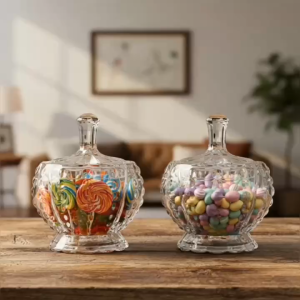 Bộ 2 Hũ Thủy Tinh Đựng Mứt Bánh Kẹo Bi Nổi Cao Cấp - Hũ Gia Vị Decor Sang Trọng TMT01