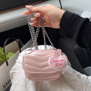 Túi Đeo Chéo Mini Hình Chữ Nhật Màu Hồng Có Khóa Kéo Thời Trang Cho Thanh Thiếu Niên Túi Đeo Vai Đơn Bằng Da PU Mềm