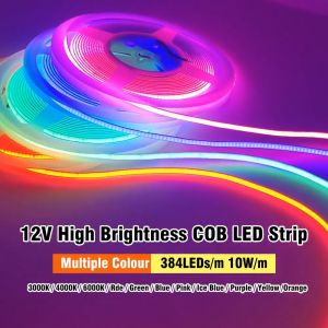 5mm LED แถบไฟ COB DC12V 384LEDs/M โปรแกรมสำหรับห้อง สำหรับทีวี หลอดไฟตกแต่งไฟสายยาง สีฟ้าเพดาน สามารถตัดได้ หลายสี สีแดง สีเขียว สีเหลือง สีขาว