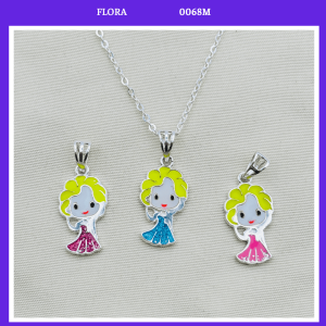 FLORA 0068M - [Có bán lẻ] Dây chuyền bạc ta hình nữ hoàng băng giá Elsa màu hồng xanh dành cho bé gái