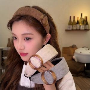 Retro American Style Womens Fashion Hairband Velvet Wide Edge Hair Ring Daily Outdoor Wear Alloy Gold Plated round Shape