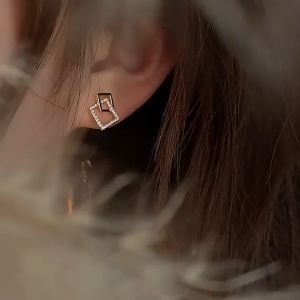 Korean Diamond S925 Geometric Square Diamond Earrings 韩国气质S925小方块微镶锆石耳环