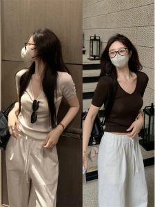 YUANYA | Slimming V-Neck Short Sleeve T-shirt