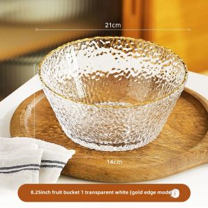 Glass Fruit Plate Salad Bowl For Home Living Room Coffee Table Accessible Luxury Transparent Crystal Classy Snack Large Watermelon Fruit Pot