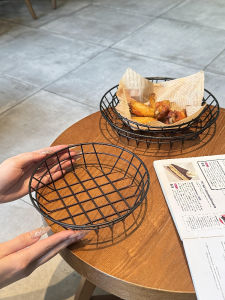 Móc Đựng Trái Cây Hình Tròn Chất Lượng Cao Cổ Điển Bằng Sắt Đen Đựng Đồ Ăn Nhẹ Móc Đựng Cánh Gà Chiên Móc Đựng Trái Cây