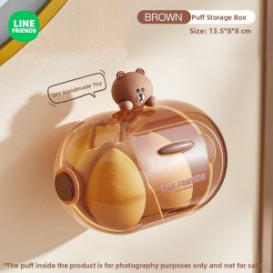 Line Friends Brown Bear Wall Hanging Makeup Sponge Jewelry Storage Box Desktop Organizer for Cosmetic Eggs And Lipsticks