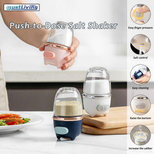 JustLiving Kitchen Salt Control Bottle Quantitative Salt Tank 5g Seasoning Tank Salt Control Device Press-Type Control Salt Bottle with Push Botton Sealed Moisture-proof Kitchen Glass Salt Bottle