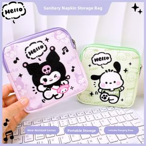 Canvas Thickened Zipper Pouch Sanitary Pad Storage Bag Multi-Functional Small Bag for Girls Student Cartoon Handbag