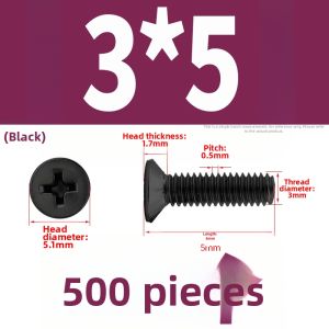BAIRUITE | Flush Head Nickel-Plated Black Small Screws for Eyeglasses Notebook Accessories