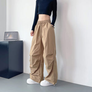 High Waist Drawstring Casual Wide Leg Pants Womens plus Size Loose Slimming Workwear Trousers Autumn New Arrival Folded Hem