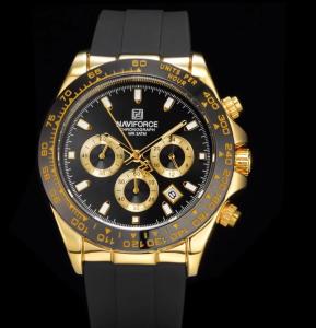 NAVIFORCE Brand 8054 Cool Fashion Quartz Wristwatch Waterproof  Date Stopwatch Round Dial Fumed Silica Strap Design Men Watch