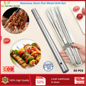 ⭐️【มีในสต๊อก+คลังสินค้าท้องถิ่น】⭐BBQ skewers สแตนเลสแบนโลหะย่างชุด50ชิ้นปฏัก35เซนติเมตรสแตนเลสบาร์บีคิว S Ticks การจัดเก็บข้อมูลแบบพกพาโลหะเสียบบาร์บีคิวสำหรับเนื้อกุ้งไก่ผักทำอาหารกลางแจ้ง