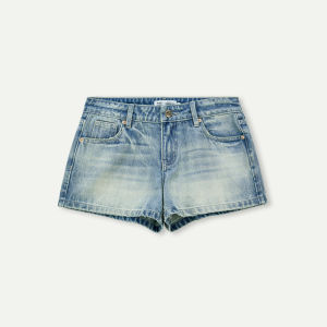 Hand-Embroidered Bamboo Texture Low Waist Washed Shorts 14 Ounces