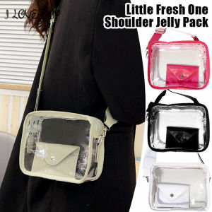 2IN1 Clear Jelly Bags with Card Holder Y2K Crossbody Shoulder Bags Casual Waterproof Purse Transparent PVC Wide Straps Zipper Handbag