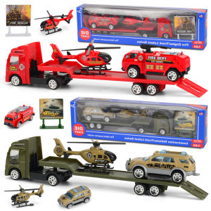 Alloy Plastic Tow Truck Toys Mini Trailer Truck Construction Vehicle Educational Toy Helicopter Models Gifts for Children