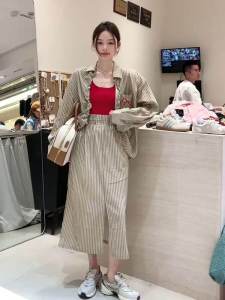 Elegant Striped Butterfly Knot Sun Protection Long Sleeve Shirt Women Summer Thin Style Commute Korean Loose Fit Outerwear