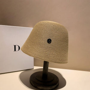 Womens Summer Versatile Sun Protection Bucket Hat Flat Color Fishing Cap Casual Style Spring Summer Seasonal Straw Material