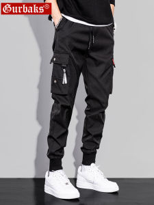 GURBAKS Mens Casual Black Work Trousers Cargo Pants Loose Fit Drawstring Trousers Youth Fashion Summer Autumn Polyester Fiber