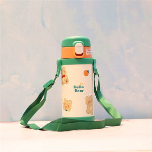 Cốc Nước Giữ Nhiệt Bằng Thép Không Gỉ 316 Có Ống Hút Dễ Thương Cho Trẻ Em Cốc Nước Đi Học Có Dây Đeo Hai Nắp Cốc Nước