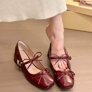 Giày Cao Gót Mary Jane Nữ Kiểu Dáng Thanh Lịch Mũi Vuông Gót Thấp Quai Mắt Cá Chân Đế Cao Su Trang Trí Nơ Xinh Xắn Thích Hợp Đi Làm Và Dự Tiệc.