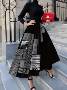 Printed Design suitable for all four seasons Geometric Stripes And Lines Pattern vacation style elegant style womens half skirt