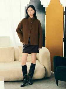 Winter Short Wool Blend Collar Stitched Overcoat