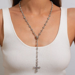 SHIXIN Vintage Jesus Cross Pendant Long Necklace for Women Creative Gold Color Collar Chain Party Jewelry Daily Y2K Accessories
