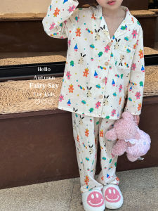 Original Korean Style Kids Long Sleeve Cotton Pajamas Spot Dog Print Cute Childrens Home Clothes Sleepwear Spring Autumn